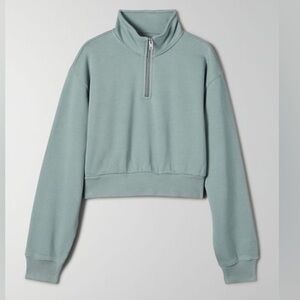 Aritzia TNA Cozy Fleece cropped 1/4 Zip Top quicksilver blue